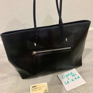 FENDI ⚡️Rare⚡️ All Black+Mental ⚡️Monster Roll Tote Bag ⚡️Medium